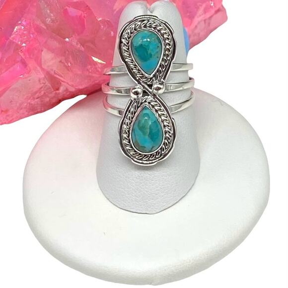 Kingman Turquoise Ring Size 7 Solid 925 Sterling Silver Hour glass Hourglass